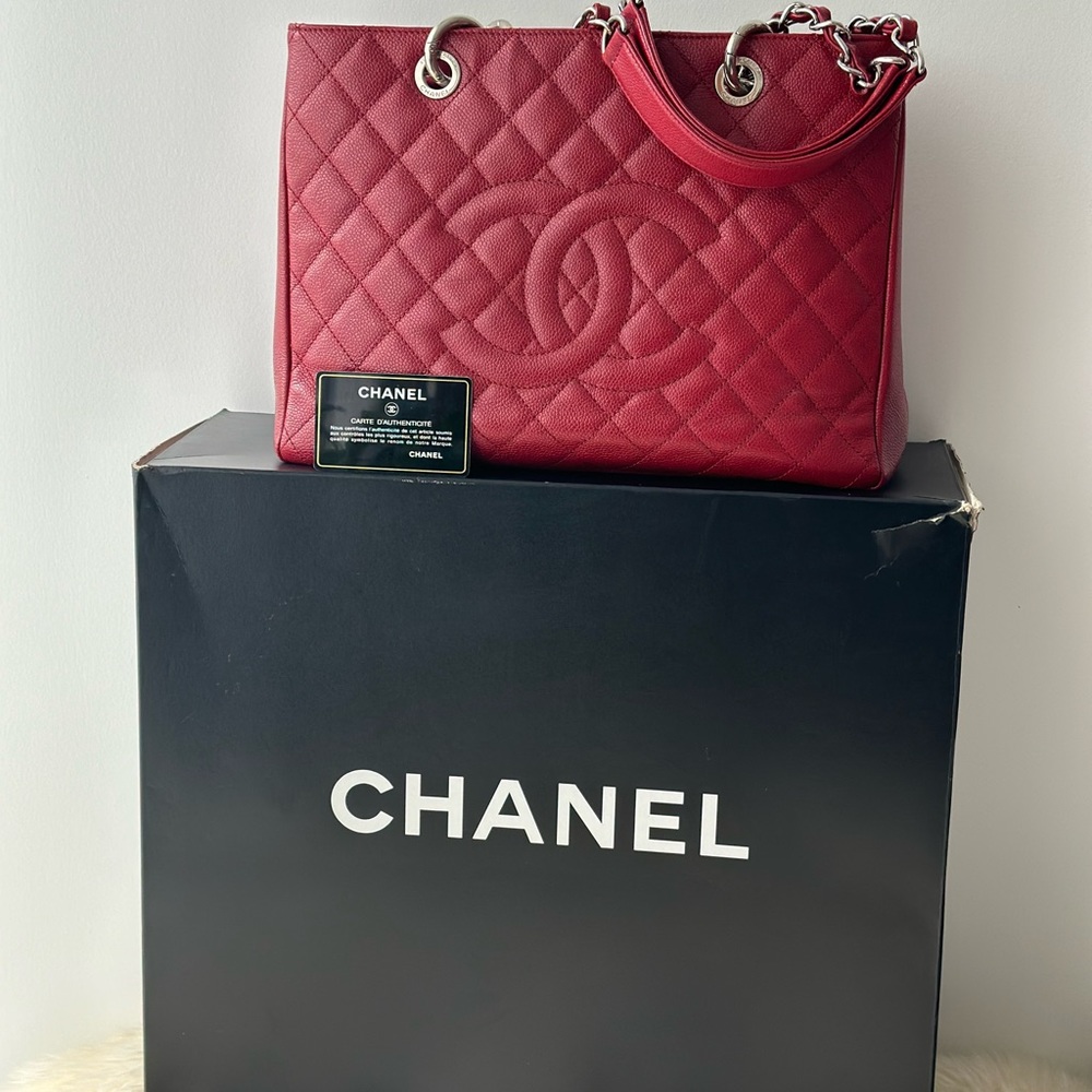 CHANEL Red Caviar GST Tote with Silver Hardware